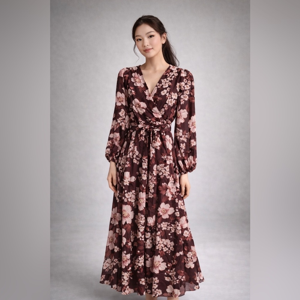 Onetheland Floral Long Sleeve Maxi Dress